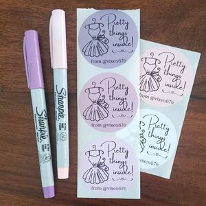 50 CUSTOM STICKERS Pretty Things Inside LARGE TWO INCH ROUND Purple Pink Mix